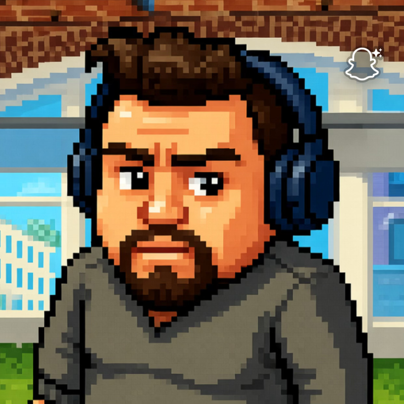 16-bit portrait of Kevin Dela Rosa wearing headphones