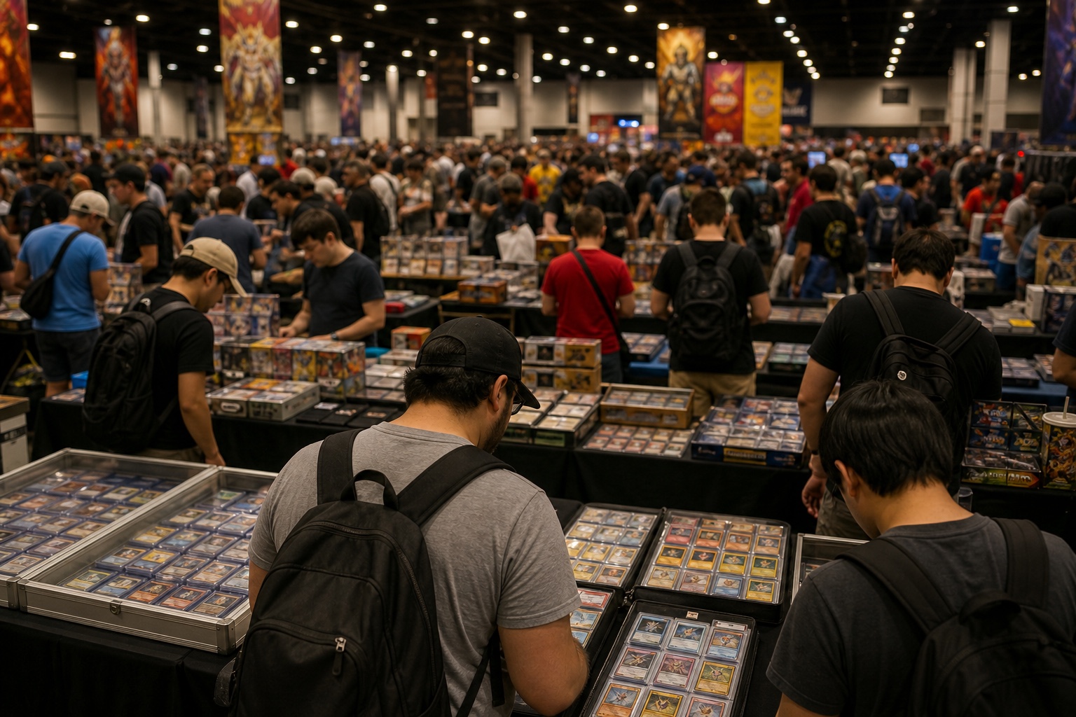A packed trading-card show floor